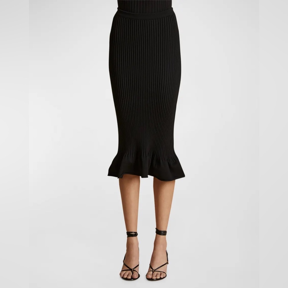 Khaite Sapphi Flounce-Hem Rib Knit Midi Skirt Black